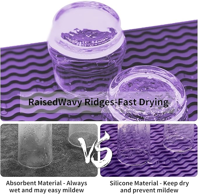 ZLR Silicone Sponge Holder & Sink Caddy Tray (6" x 17") - Narrow Dish Drying Mat for Kitchen Counter - Waterproof Soap Dispenser Organizer, Non-Slip Bathroom Vanity Tray (Meadow Violet)