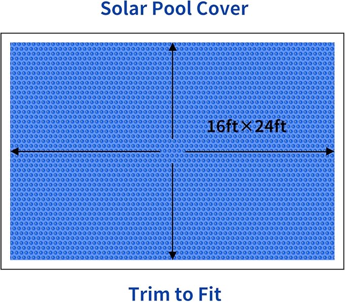 BigXwell Solar Pool Cover, Blue 16-mil 16 x 24 Foot Rectangle Above-Ground and In-Ground Pools, Heavy-Duty Insulating Pool Solar Cover, Heat Retaining Solar Blanket Cover for Swimmer