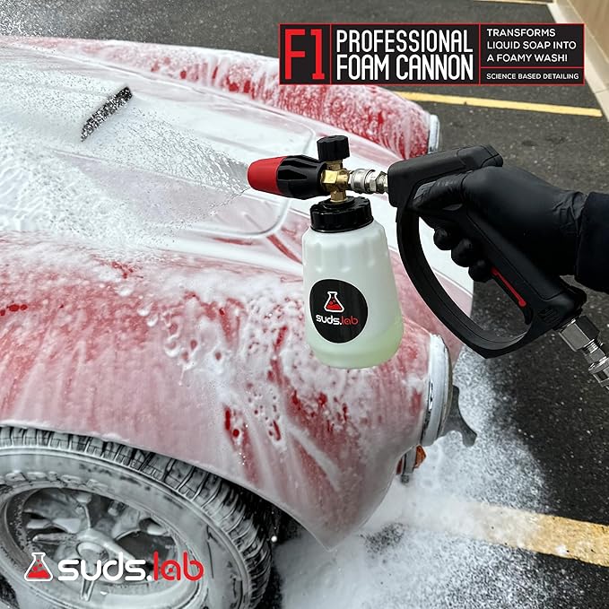 Suds Lab F1 Professional Foam Cannon with 32 Ounce Canister, Adjustable Foam Nozzle, Quick Connect for Pressure Washer - Perfect for Car Washing
