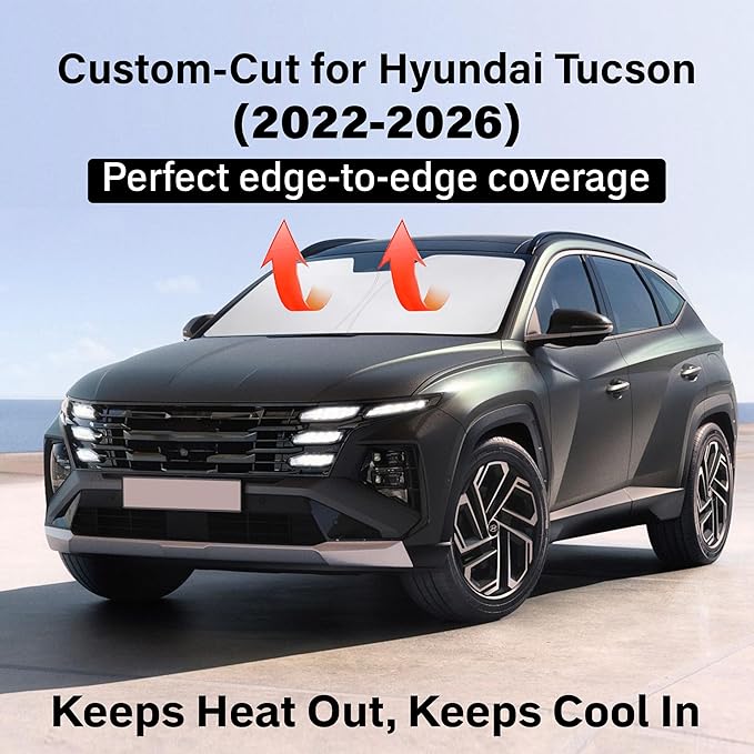 EcoNour Windshield Sun Shade Compatible for Hyundai Tucson 2022–2026 | SUV Front Window Sunshade | Foldable Sun Visor Protector | UV & Heat Blocking | Keeps Your Car Interior Cooler
