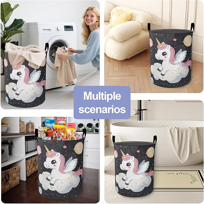 Laundry Basket,Cute Unicorn Large Canvas Fabric Lightweight Storage Hamper Organizer Dirty Clothes Collapsible Waterproof for College Dorms,Bathroom