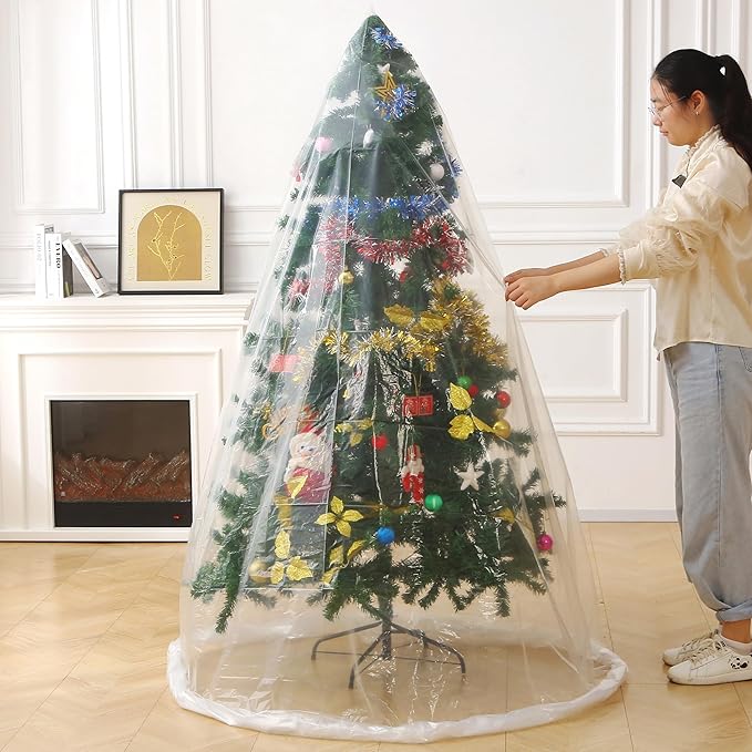 Christmas Tree Disposal Bag 9x6 ft Heavy Duty Plastic Xmas Tree Removal Bag, Clear Extra Large Tree Storage Bag Cover for for Real or Artificial Tree Upright