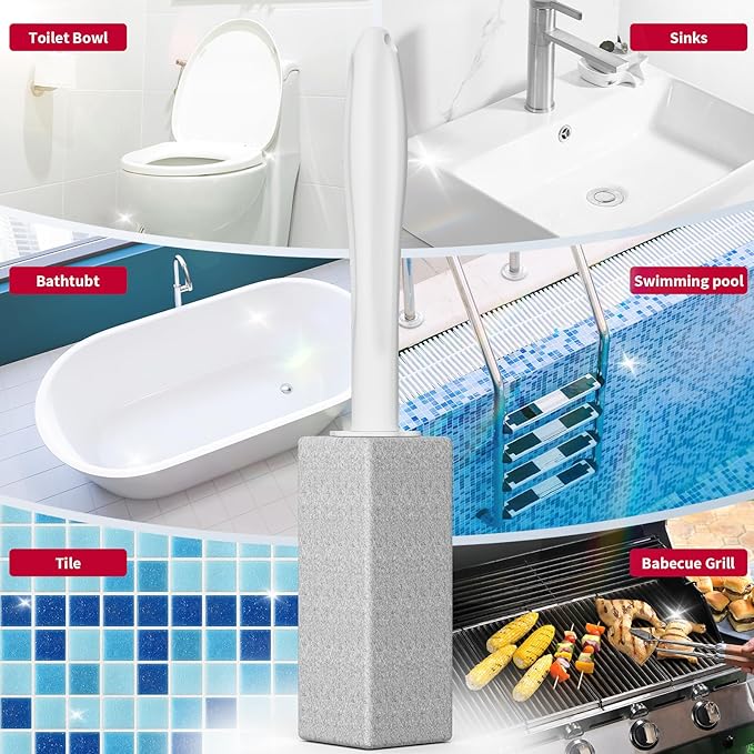 W&E Choice Toilet Pumice Stone 4 Pack, Pumice Stone for Bathtub Cleaning with Extra Long Handle, Toilet Brush for Cleaning Toilets, Bathtubs, Grills, Swimming Pools, Sinks