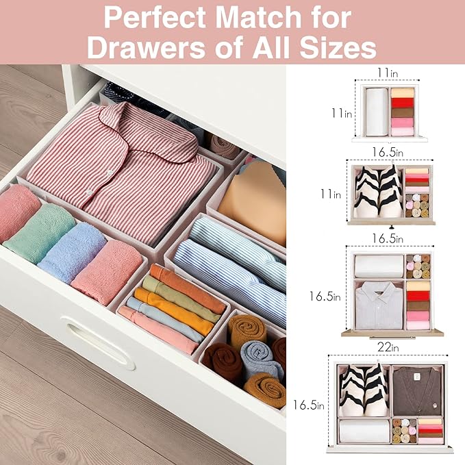 Criusia 8 Pack Underwear Drawer Organizer, Drawer Organizer Clothes, Foldable Cloth Storage Box Closet Dresser Drawer Divider Organizer for Clothes, Scarves