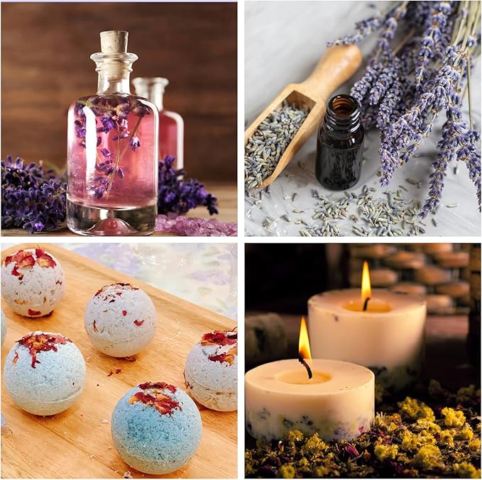 SACATR Dried Flowers, 50 Bags 100% Natural Dried Herbs Kit for Soap Making, Candle, Resin Jewelry Making, Bath, Nail - Include Rose Petals, Rosebuds, Lilium, Jasmine, Don't Forget Me and More