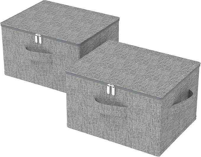 ENUMAIL Underbed Storage Box, Foldable Cube Baskets with Lid, Bins for Organizing Clothes, Shoes, Blankets, Pillows, 19.6x15.7x11.8Inches, Grey, 2 Pack