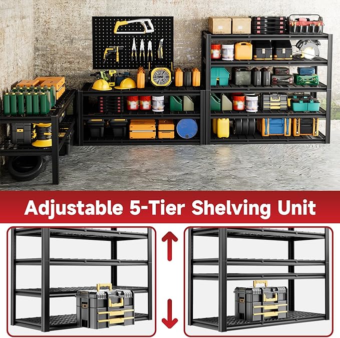 cynnda 5-Tier 60”W x 24”D x 78”H Garage Shelving Adjustable Metal Storage Shelves 3000LBS Garage Shelving Heavy Duty Utility Shelf Unit Storage Racks for Warehouse(Black)