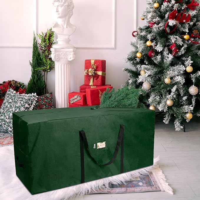 Christmas Tree Storage Bag 7.5 ft, Fits Up to 7 Foot Artificial Trees, 600D Oxford Tear-proof Xmas Tree Bag, Reinforced Handles & Zippered & Durable, Holiday Decoration Storage Bags, Green