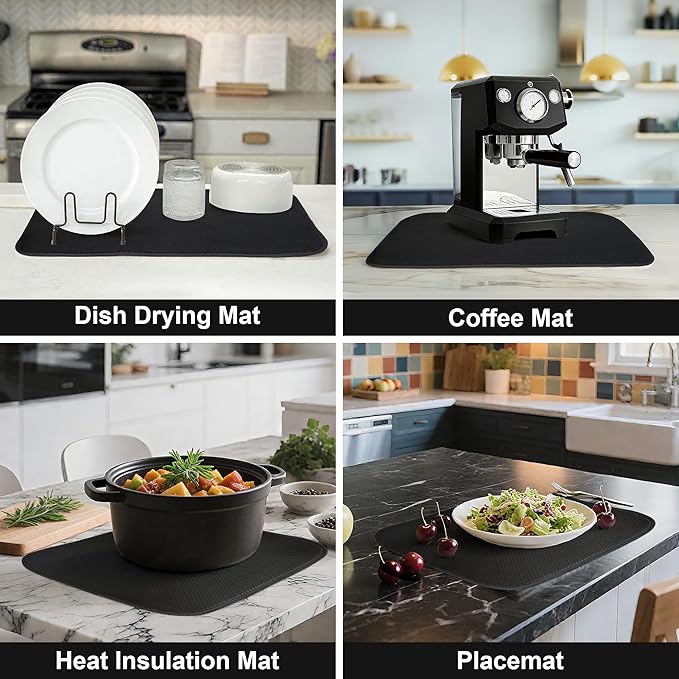FULL BE DARE Black Dish Drying Mat XXL 17”x24” – Absorbent Kitchen Drying Mat for Kitchen Counter, Dish Rack Mat, Utensils, Pots & Pans – Dish Drying Pad, Drainer Mat, Dish Mats for Drying Dishes