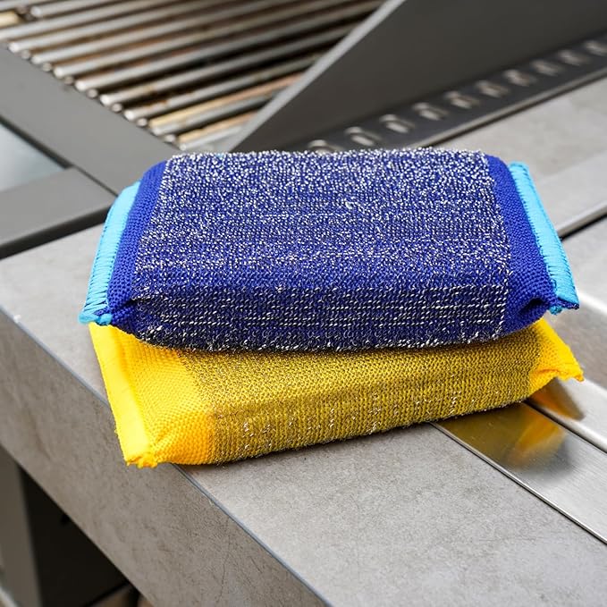 Scrub Daddy BBQ Grill Cleaner Kit - Bristle Free Grill Brush with Refill + Scour Daddy Steel Sponge - Temperature-Controlled Tools - Cut Through Charred Buildup (4 Count)