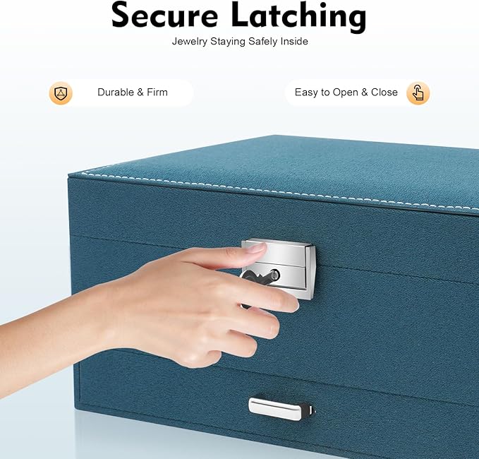 Jewelry Organizer Box with Lock,3-Layer Jewellery Storage Display Holder Case Flannel Travel Jewelry Storage Case Jewelry Display Drawer Case for Earrings Bracelets Rings Necklaces