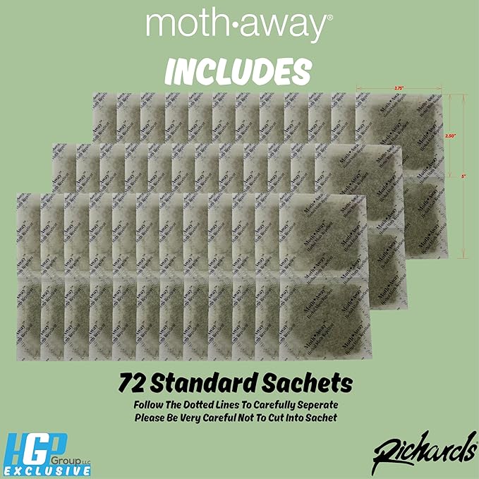 Richards Homewares Moth Away Sachets – 72-Pack Value Pack, Natural Herbal Moth Repellent, Non-Toxic & Chemical-Free, Fresh Scent for Closets, Drawers & Storage – Made in USA