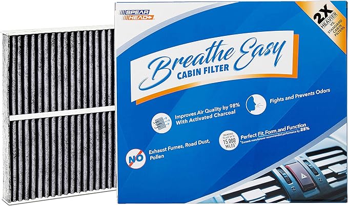 Spearhead Odor Defense Breathe Easy AC & Heater Cabin Filter, Fits Like OEM, Up to 25% Longer Lasting w/Activated Carbon (BE-743)