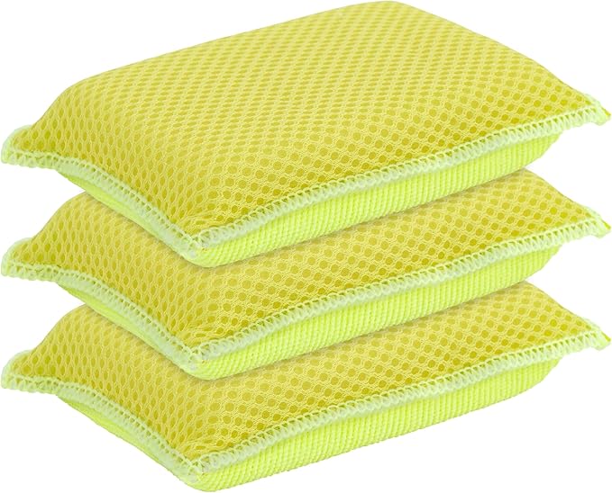 Microfiber Non-Scratch Dish & Kitchen Scrubber Heavy-Duty Household Cleaning Sponges, Multi-Purpose Cleaning Supplies for Dishes and Kitchens Pack of 3