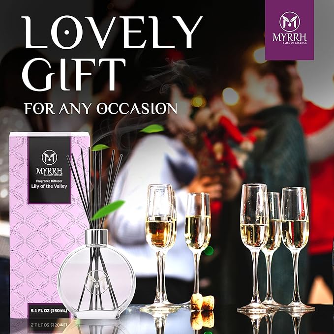 Lily of The Valley Scented Reed Diffuser Set with 8 Rattan Diffuser Sticks, 150 ml, All Natural Air Freshener, Long-Lasting Diffusers at Home - MyrrhUSA