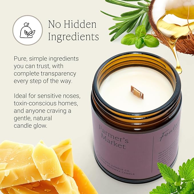 Fontana Candle Co Wood Wick Beeswax Jar Candles, Farmer's Market - Made with Coconut Oil & Pure Essential Oils – Clean Burn, Long Lasting and Non-Toxic Candles for Home & Room Decor