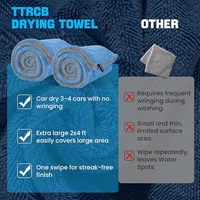 TTRCB 2 Pack Car Drying Towels, 48" x 24" Extra Large Microfiber Towels for Cars, 1400 GSM Ultra-Absorbent, Streak Free, Premium Double Twisted-Loop Drying Towels Car Detailing for SUV, RV, Truck