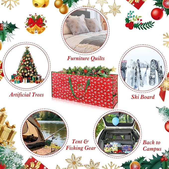 Christmas Tree Storage Bag,Plastic Waterproof Elk Christmas Tree Bag Large Storage Box Decoration Container Reinforced Handles Dual Zippers for 7.5ft Artificial Holiday Xmas Disassembled Trees