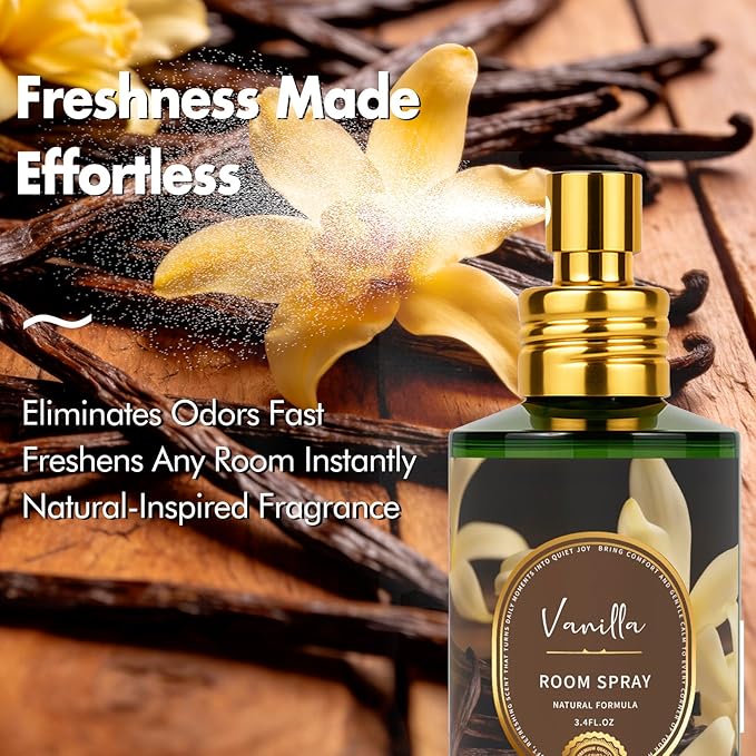 Vanilla Room Spray 2 Pack, 3.4oz/100ml Each – Long-Lasting Air Freshener & Odor Eliminator for Home, Bathroom, Bedroom & Office, Concentrated Room Spray