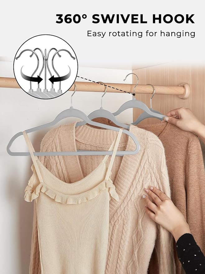 SMARTOR Plastic Hangers 50 Pack, Thin Hangers with 360° Swivel Hook, Non-Velvet Hanger Heavy Duty Clothes Holders for Closet - Durable Adult Hanger, Space Saving Hangars - Grey