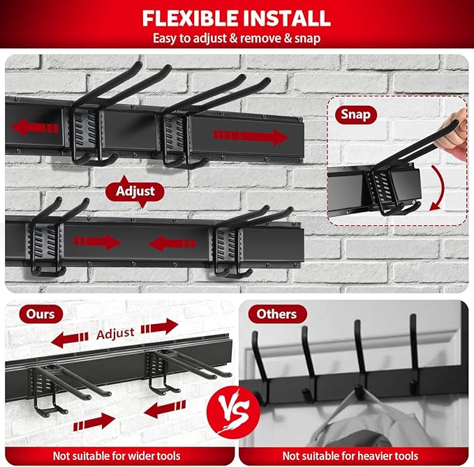 64 Inches Garage Tool Organizer Wall Mount, Tool Storage Rack Wall Mount, Heavy Duty Garden Wall Organizer System for Yard, garage and Shed, Tool Holder for Hanging Rake Snowboard Broom Mop
