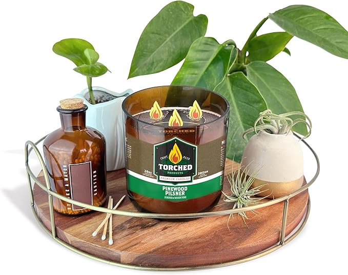 Torched Beer Scented Candles | Natural Soy Wax Candle | Pinewood Pilsner Scent 28 oz | Makes a Great Gift for Men, Beer Lovers, and Collectors | Bar Man-Cave Decor and Accessories