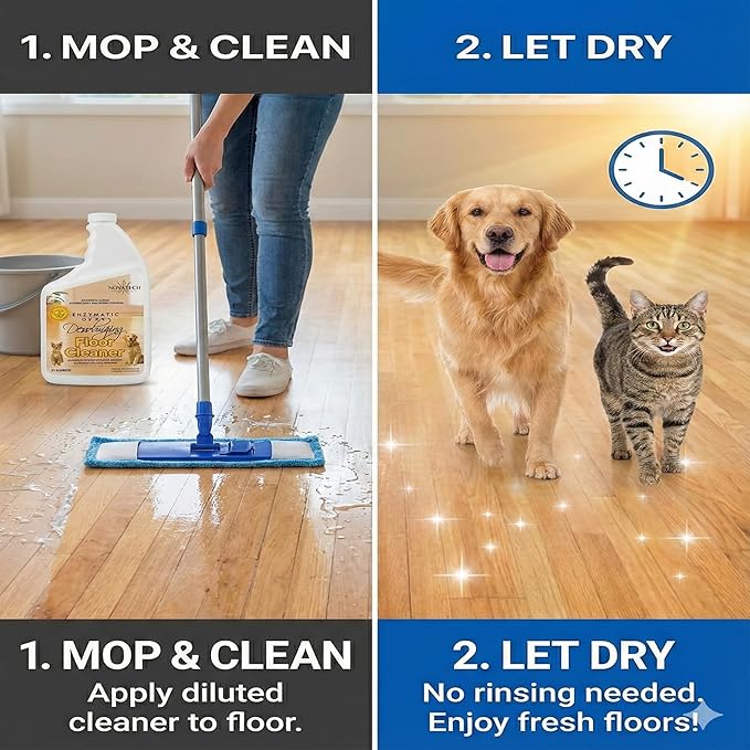 NOYATECH Pet Floor Cleaner – Enzyme Powered Odor Eliminator. Floor Cleaner for Mopping – Removes Urine & Stains – Deep Cleaner for Floors & Grout – Commercial-Grade Concentrate
