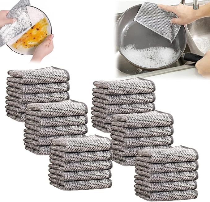 Desolio Cleaning Cloths, Multipurpose Wire Miracle Cleaning Cloths, Multipurpose Wire Dishwashing Rags for Wet and Dry, for Washing Dishes, Sinks, Counters, Stove Tops (30 Pcs)