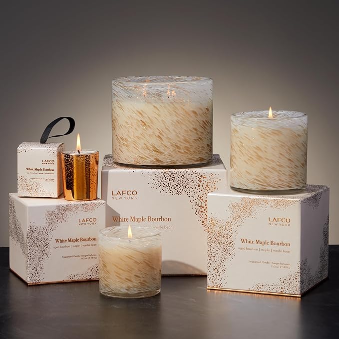 LAFCO New York Holiday 3-Wick Candle, White Maple Bourbon - 30 oz - 120-Hour Burn Time - Reusable, Hand Blown Glass Vessel - Made in The USA