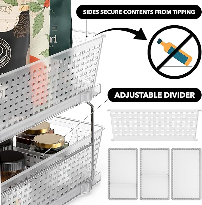 Simple Houseware 2 Tier Bathroom Organizer Tray Pull-Out Sliding Drawer/Under-Sink Storage, Clear