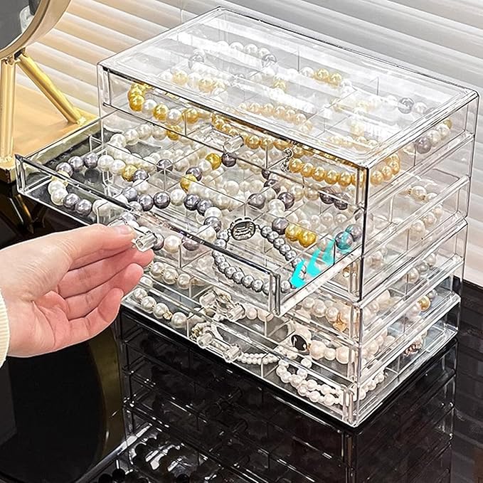 SPAKOWN Earring Organizer, Acrylic Earring Box Large 18 Compartments Jewelry Holder Organizer with 3 Drawers Stackable Earring Bracelet Storage Case Jewelry Boxes for Women (Clear)