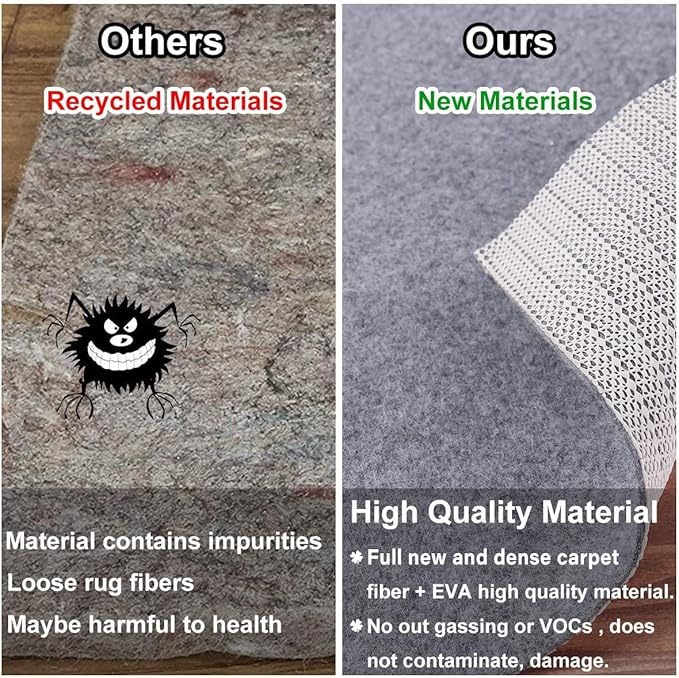 Non Slip Rug Pad Grippers - 2x10 Ft, 1/8" Thick, (Felt + Rubber) Double Layers Area Carpet Mat Tap, Provides Protection and Cushioning for Hardwood or Tile Floors