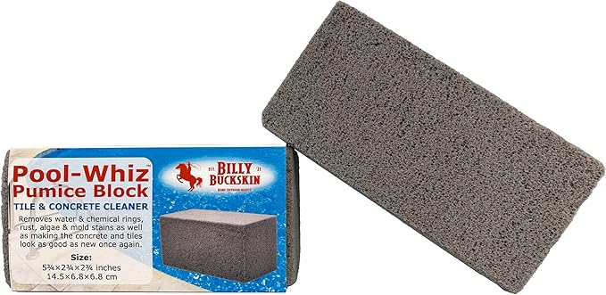 Pool-Whiz Pumice Block, Pool Tile & Concrete Cleaner, Pumice Stone for Cleaning Pools, Spas & Water Features, Pool & Spa Cleaner, Pumice Block for Rust, Stains Build Up by Billy Buckskin Co. Pack of 1