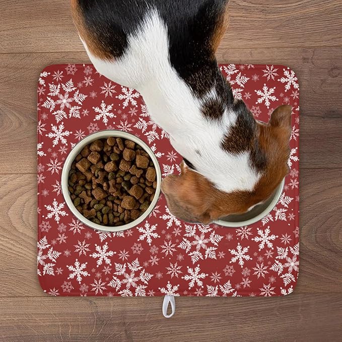 Christmas Dish Drying Mat for Kitchen Counter 18x16 Inch Xmas Snowflake Drying Mat with Absorbent Reversible Microfiber Red Dish Drainer Mats Rack Pad for Coffee Countertop Protector