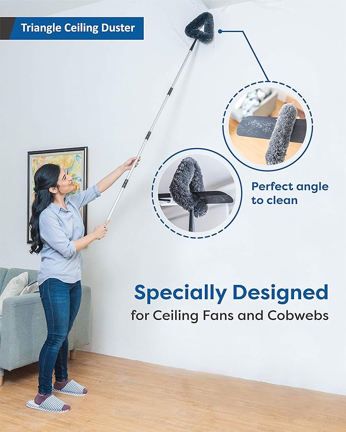 Rocktex Feather Duster Kit with 5.6ft Extension Pole, 4 Dusting Brush for Cleaning Home Wall Ceiling Fan Cobweb, Microfiber Static Washable Dusters, Black Dark Gray