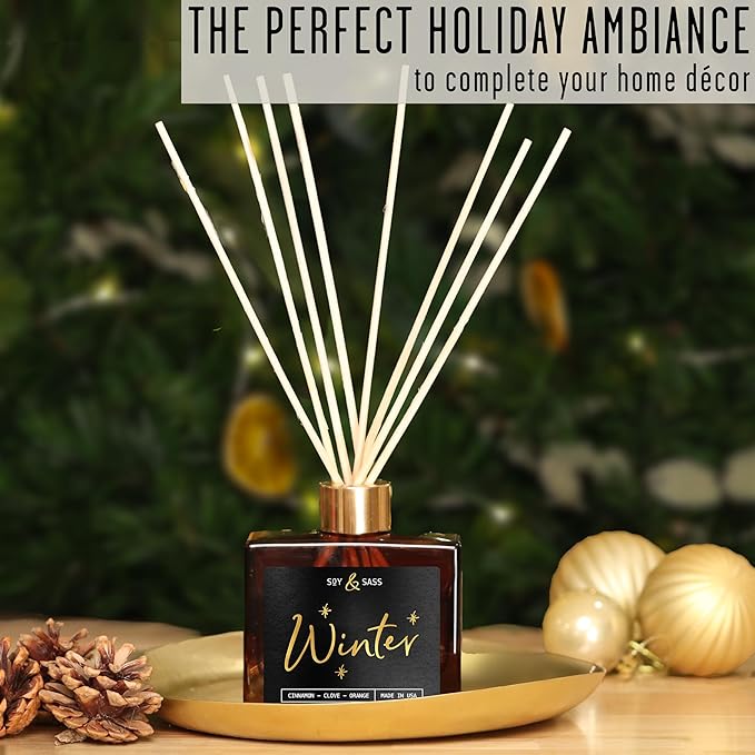 Winter Diffuser, Christmas Diffuser - w/Cinnamon, Clove & Orange I Infused w/Essential Oils I3.75 OZ Oil I Christmas Décor I Long-Lasting Scent Lasts 4-6 Month's I Made in The USA