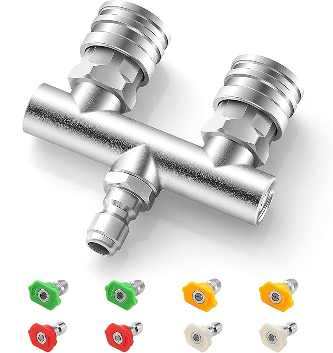 EZALOR Dual Pressure Washer Tips, 2-in-1 Pressure Washing Nozzle Tips, Power Washer Dual Nozzles with 8PCS Power Washing Spray Nozzle (0, 15, 25, 40 Degree), 1/4" Quick Connect, 5000 PSI