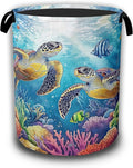 Sea Turtle Laundry Basket,Tropical Coral Fish Laundry Hamper Waterproof Oxford Cloth Tote Collapsible,Clothes Storage Bucket Decorative Toy Organizer For Bathroom Bedroom 16" x 20.8"