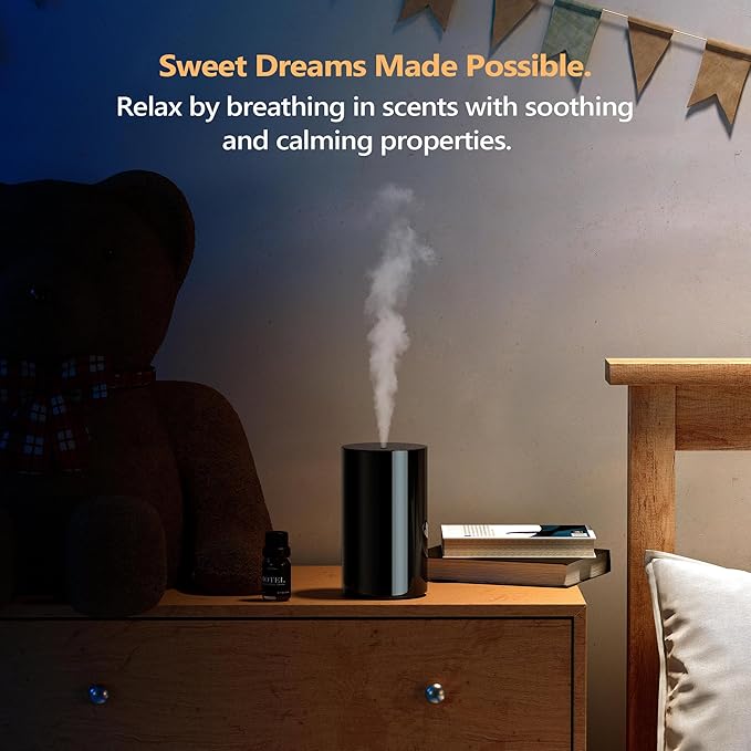 Airversa Waterless Essential Oil Diffuser Starter Kit with 2x20mL Hotel Fragrance Oils for Car Home Office, Up to 600 sq ft, Cordless Nebulizer Baterry Operated, Mist & Timer Settings AN8Kit-3, Black