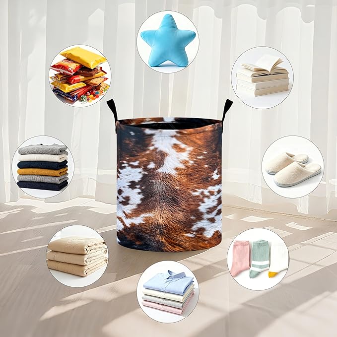 Cow Fur Laundry Basket Storage Bin Foldable Laundry Hamper Clothes Storage Bucket Organizer 19.6x15.7 Inch For Laundry Room/Bedroom/Bathroom