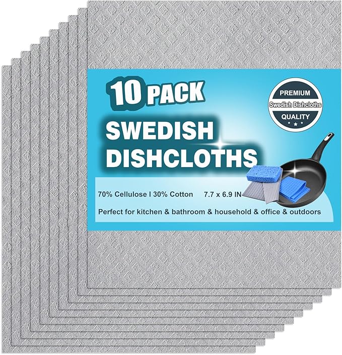 JECOLE 10 Packs Swedish Dishcloths for Kitchen, Reusable Paper Towels Compostable Swedish Dish Clothes for Kitchen and Household Use