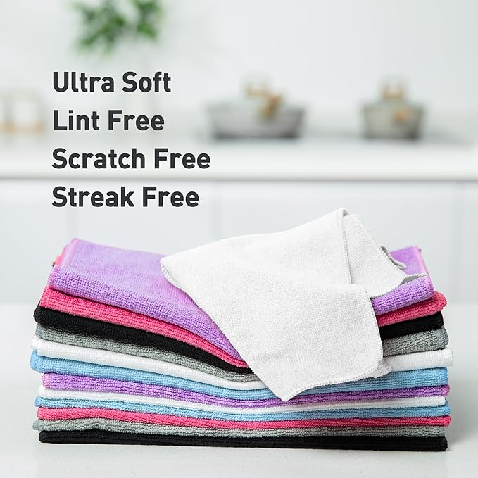 WEAWE White Microfiber Cleaning Cloth 13"x13", Ultra Soft Absorbent Microfiber Cleaning Rags for Housekeeping Cleaning Supplies, Lint Free Reusable Cleaning Cloths for House Washable, Pack of 12