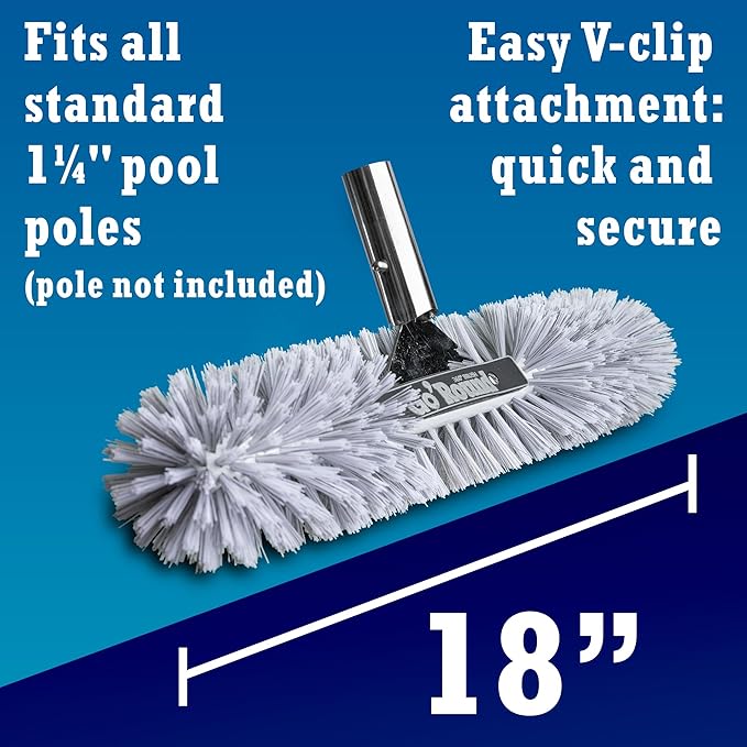 GoRound 360 Stainless Steel Pool Brush 18 inches (Stainless Steel & Polypropylene Pro)