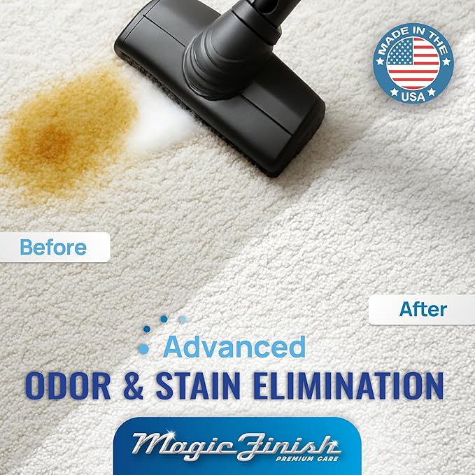Magic Finish Pet Odor & Stain Remover (32 oz) – Enzyme Carpet Cleaner for Dog & Cat Urine, Vomit, and Messes – Kid & Pet-Friendly Rug & Upholstery Deodorizer with Apple Blossom Scent