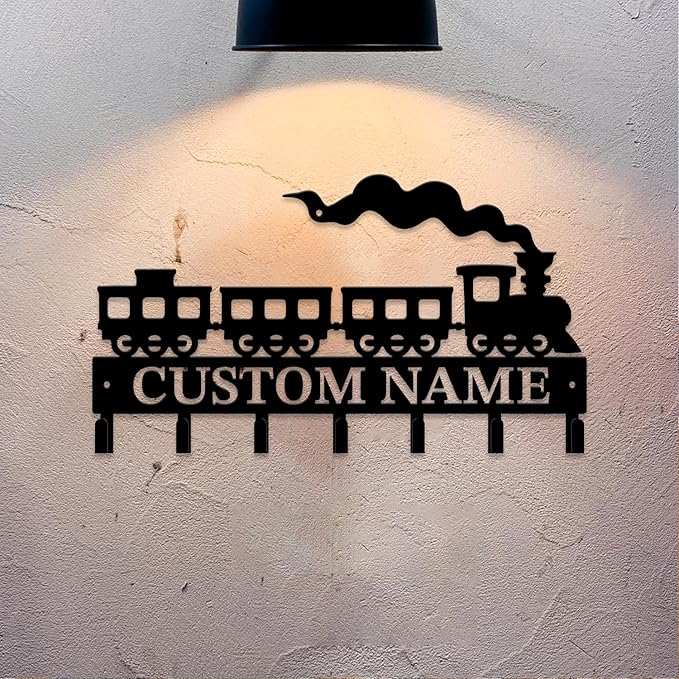 Personalized Train Metal Keys Hooks,Custom Name Metal Train Keys Hooks,Black Metal Train Wall Home Storage Decorative Keys Hooks,Key Holder Hooks for Wall (Style D)