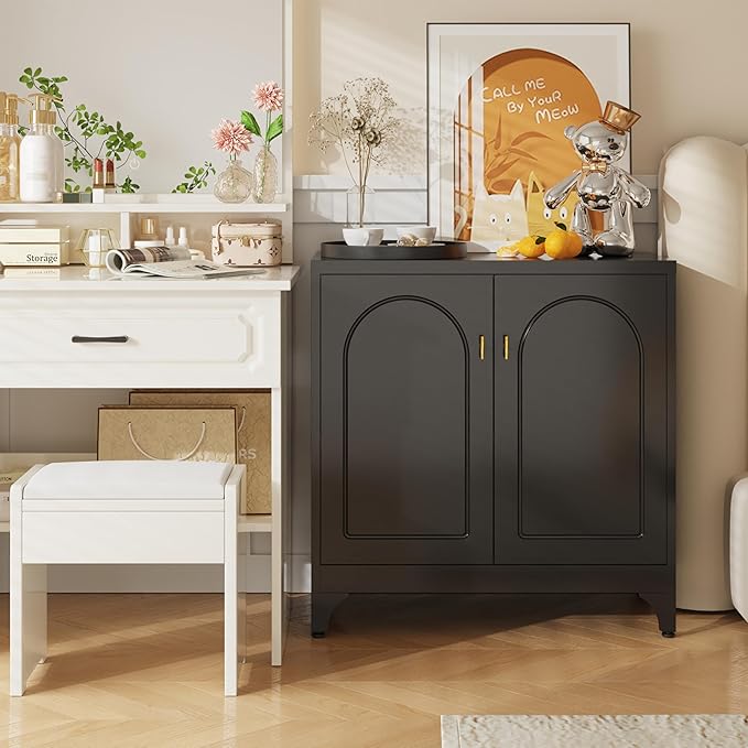 Metal Storage Cabinet with 2 Doors, 48" H Black Sideboard Cabinet, Small Kitchen Pantry with Adjustable Shelf, Coffee Bar Cabinets, Storage Cabinets for Kitchen, Pantry, Living Room, Office