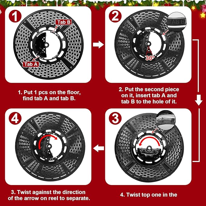 Christmas Light Storage Bag - Tear Proof 600D Oxford Fabric/Internal PVC Material with Reinforced Handles - With 4 Reels Stores up to 500 Ft Holiday Mini Christmas Tree Lights & Extension Cords,Red