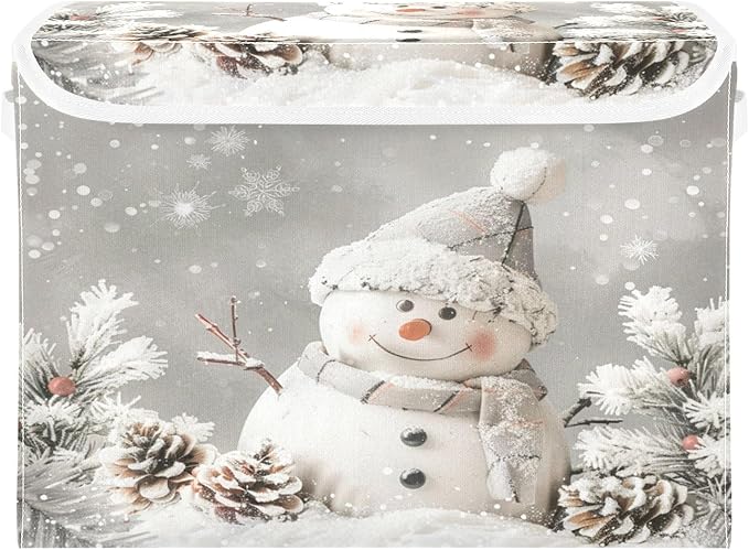 senya Christmas Baskets Collapsible Storage Bins with Lids, Snowman Pine Cones Snowflake Storage Boxes Clothes Baskets for Organizing