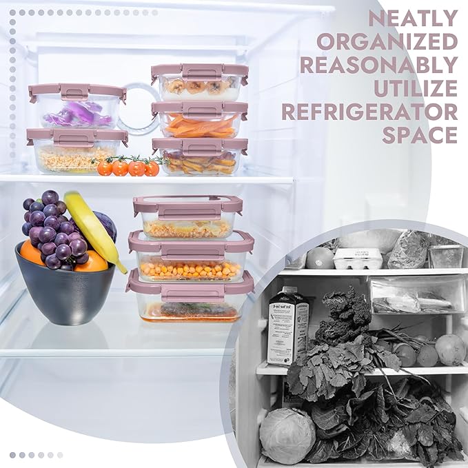 BOROHOUSE 10-Pack Glass Food Storage Containers with Tempered Lids – Borosilicate, Airtight, Oven-Safe (-4°F~950°F), BPA-Free, 4.4 & 1.6 Cup, Leak-Proof, Dishwasher Safe (Pink)