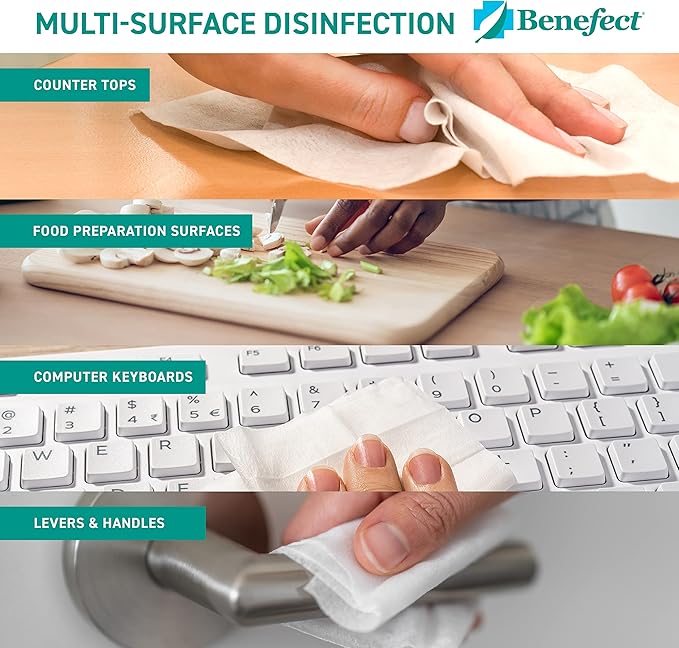 Benefect Botanical Disinfecting Wipes - (250 Wipe Count) Natural, No Residue - Antibacterial Disinfectant, Multi-Surface Cleaning and Sanitizing Wipes